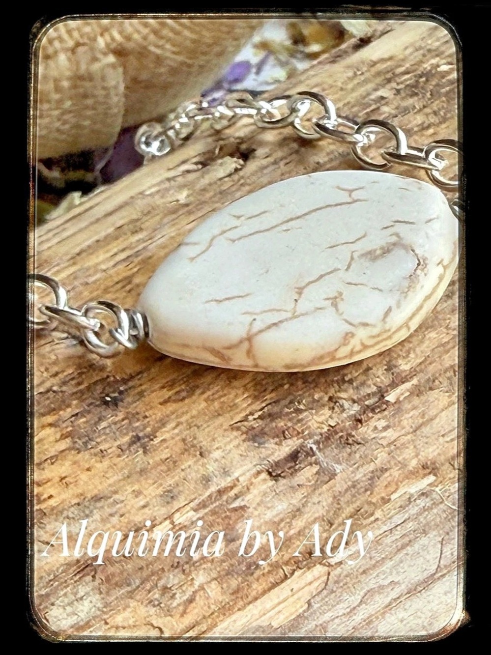 Silver statement cream turquoise Stone Chain Bracelet